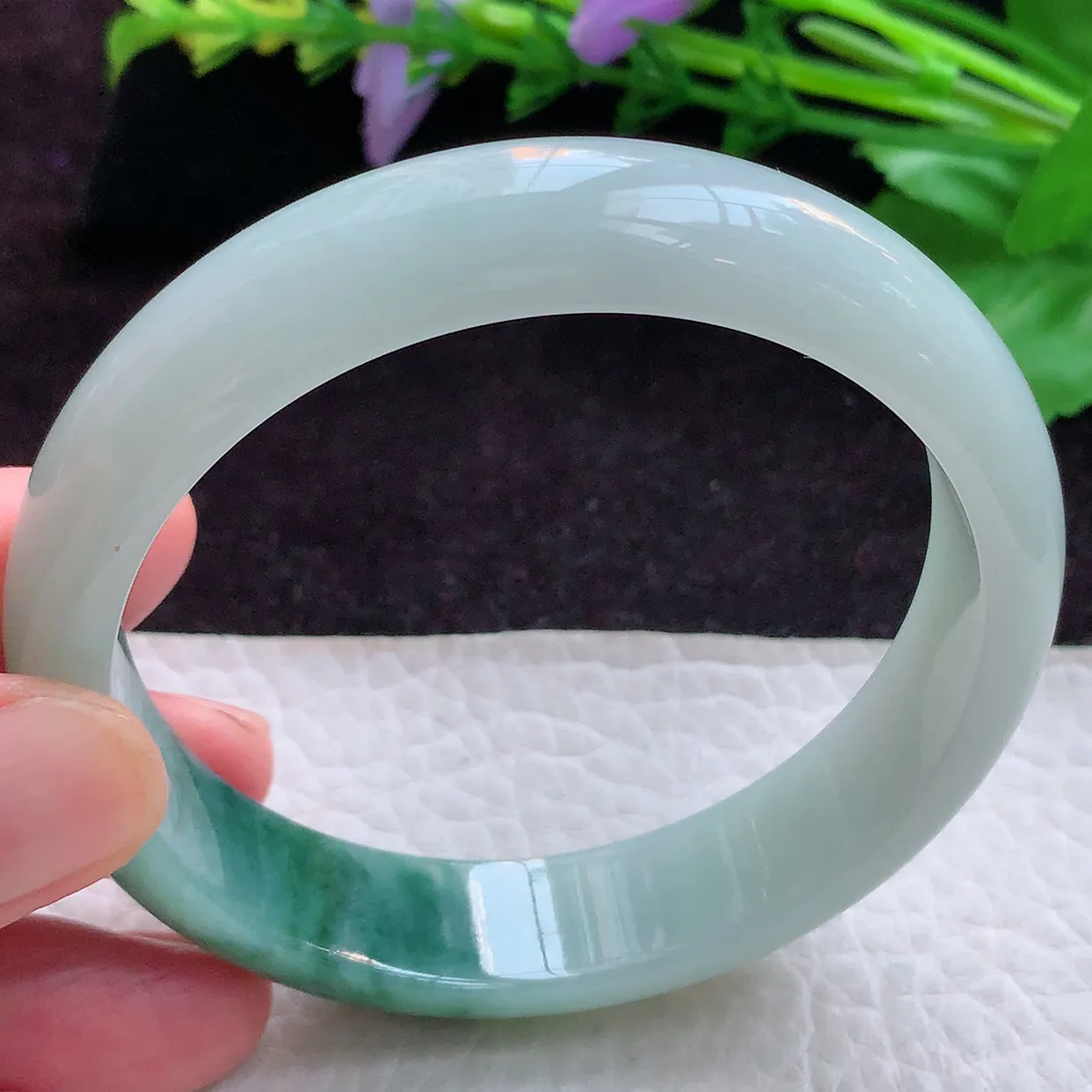 js实拍59*13.8*7.2平安镯 缅甸翡翠A货半山半水招财宽边玉手镯玉手环