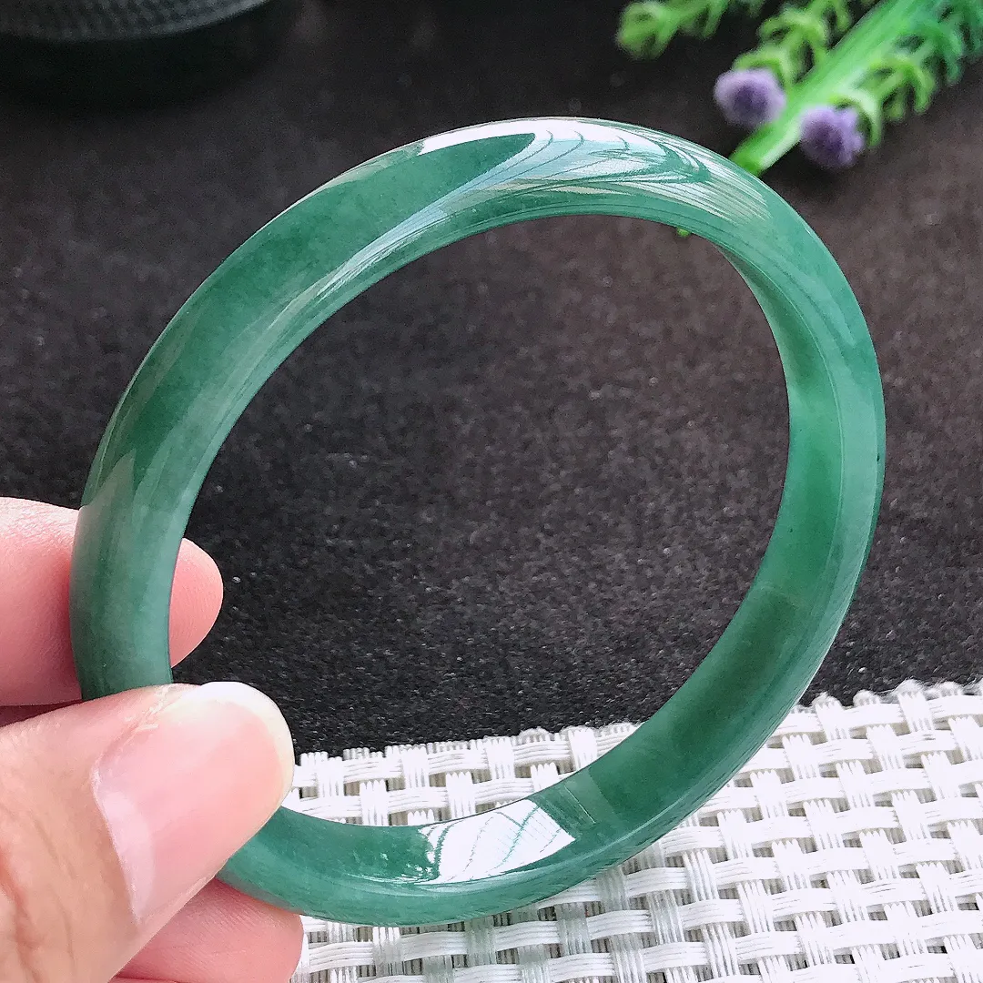 自然光59.5/10.2/6.4老坑精美温润满色蓝韵手镯宽边翡翠玉镯美人镯