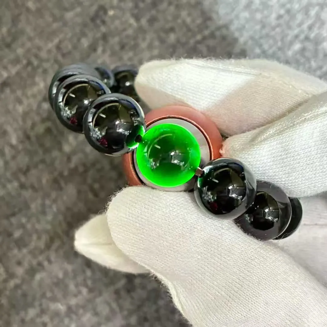 墨翠精品手串 尺寸:12mm 17颗 黑度极黑 透光色绿水长 佩戴大气