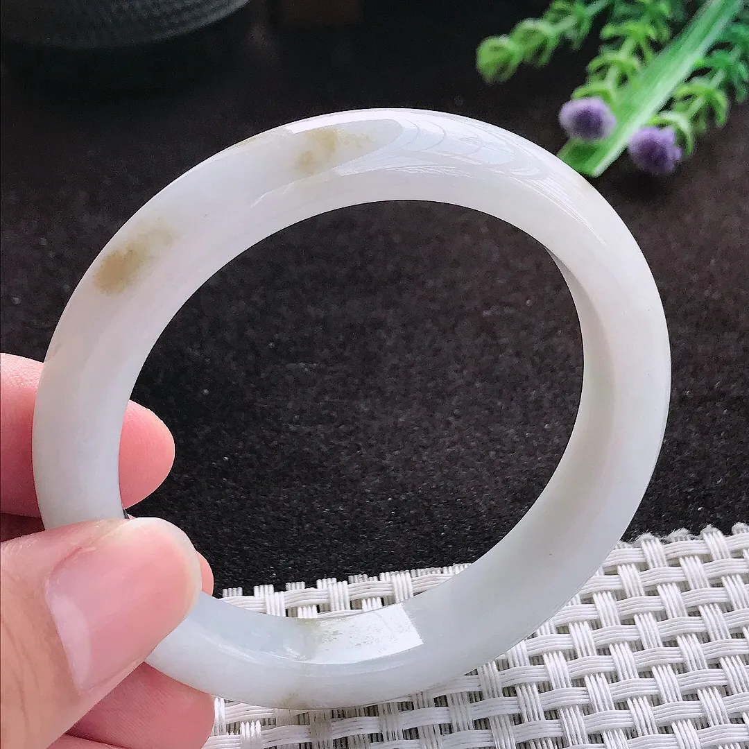 自然光55/11.2/8.3老坑冰润水灵飘黄翡手镯宽边翡翠玉镯美人镯