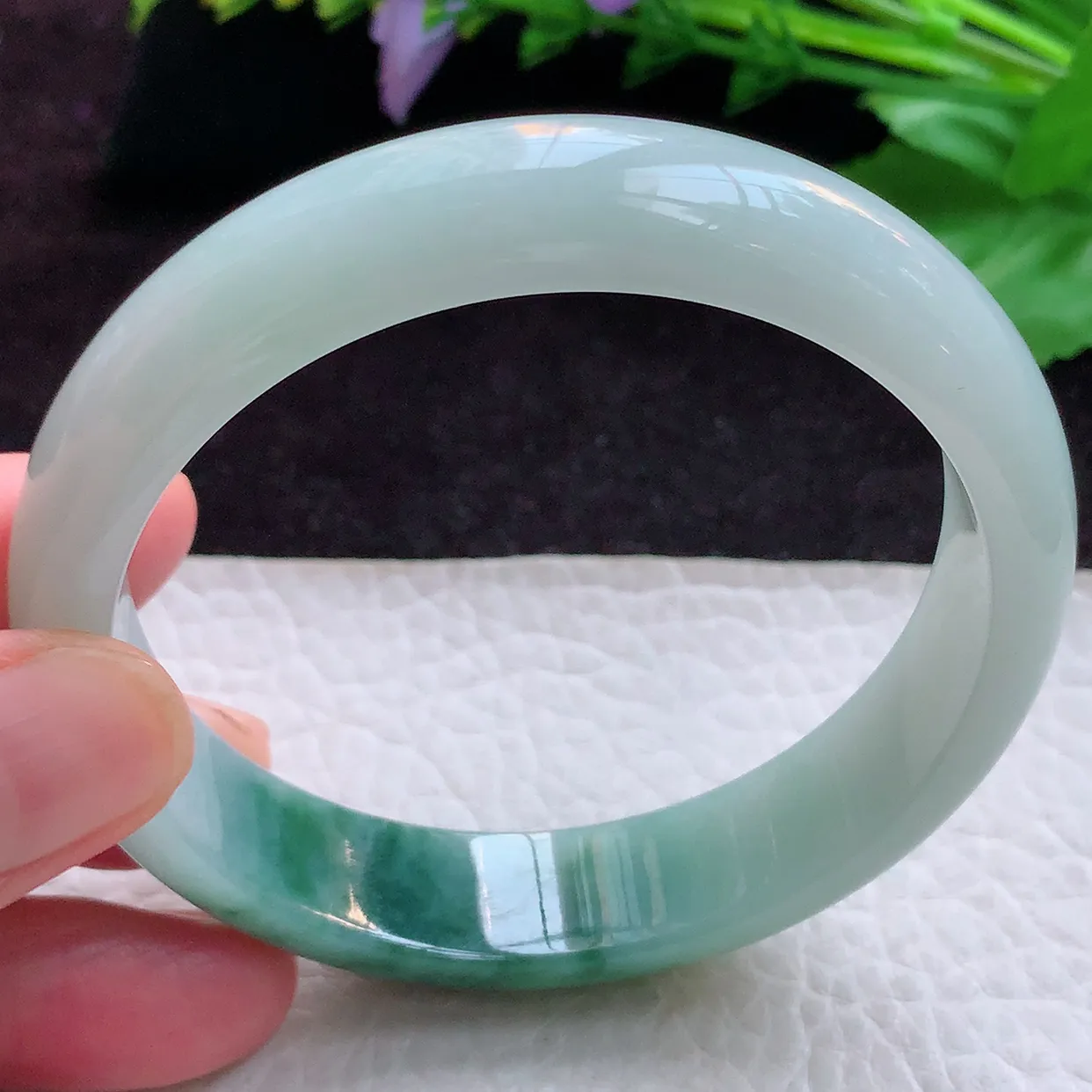 js实拍59*13.8*7.2平安镯 缅甸翡翠A货半山半水招财宽边玉手镯玉手环