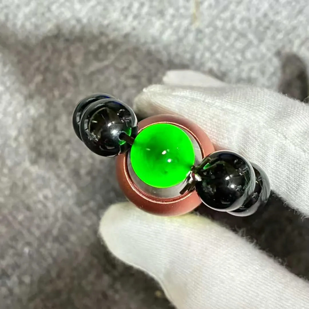 墨翠精品手串 尺寸:12mm 17颗 黑度极黑 透光色绿水长 佩戴大气