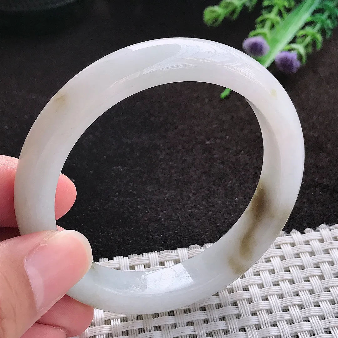 自然光55/11.6/8.3老坑冰润水灵飘黄翡手镯宽边翡翠玉镯美人镯