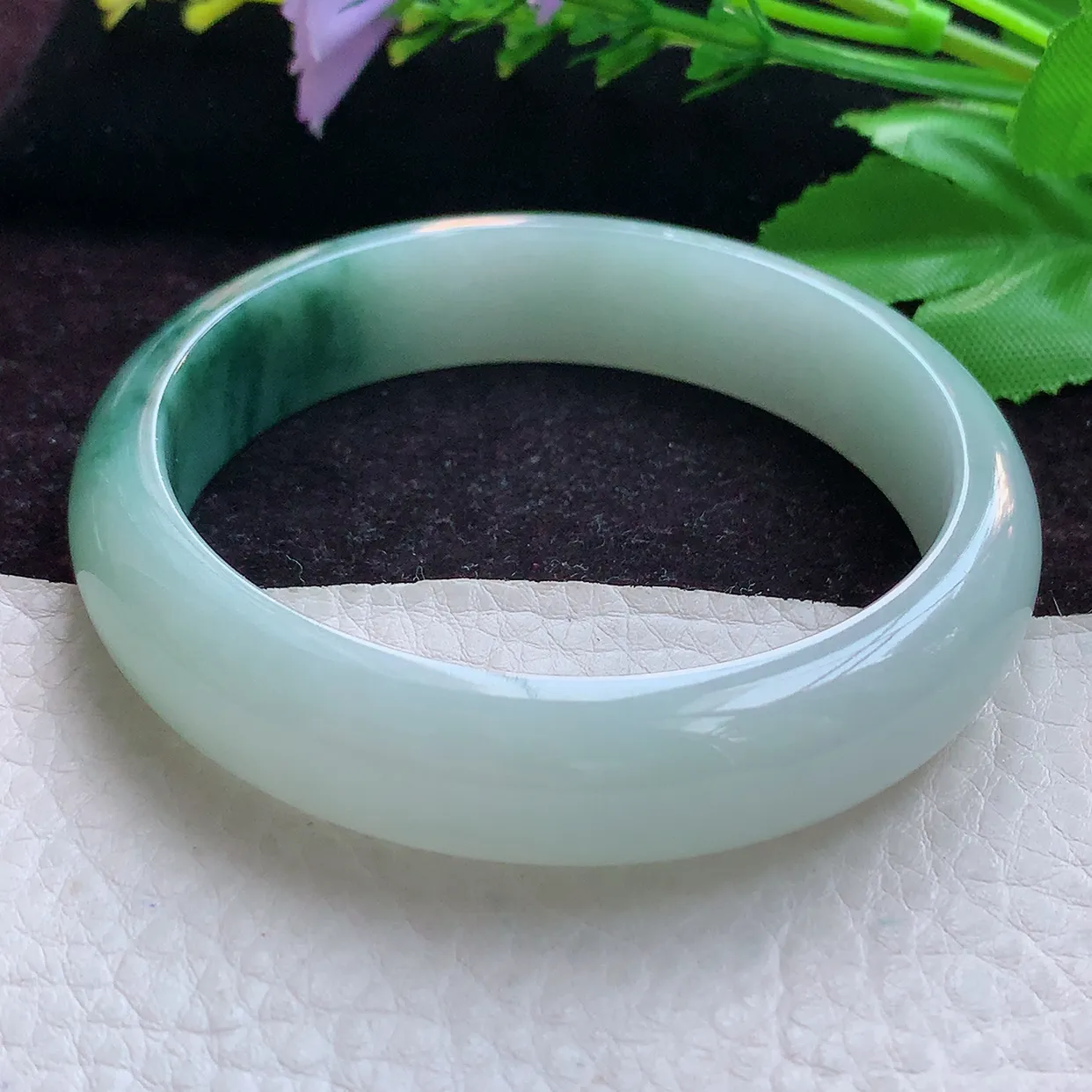 js实拍59*13.8*7.2平安镯 缅甸翡翠A货半山半水招财宽边玉手镯玉手环