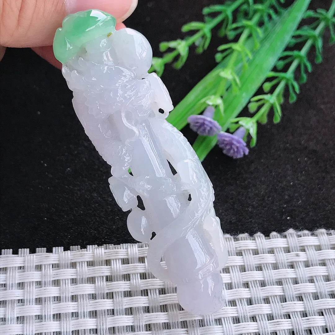 自然光75/21.6/12.5老坑冰润起胶飘阳绿金榜题名龙柱挂件翡翠玉吊坠百搭