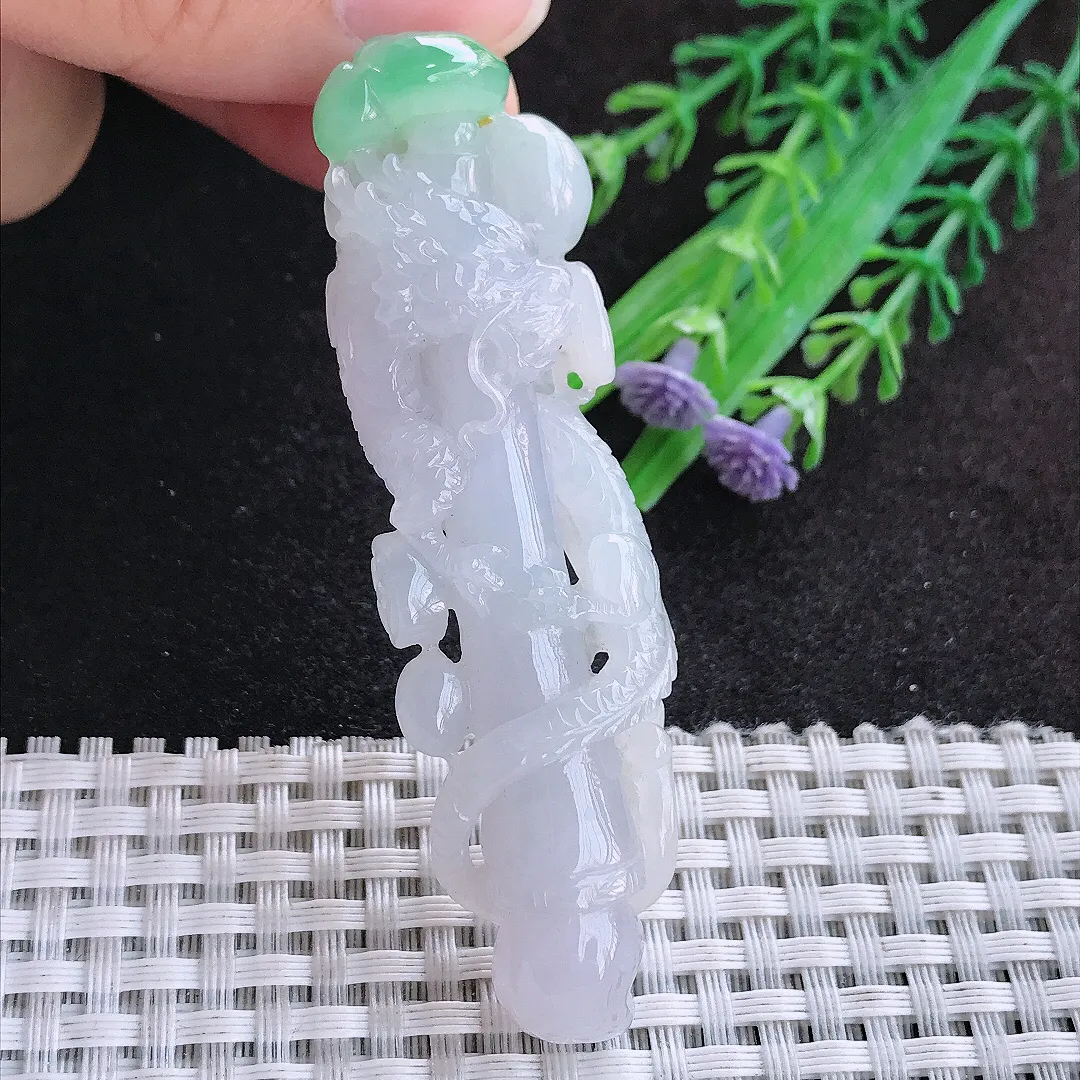 自然光75/21.6/12.5老坑冰润起胶飘阳绿金榜题名龙柱挂件翡翠玉吊坠百搭