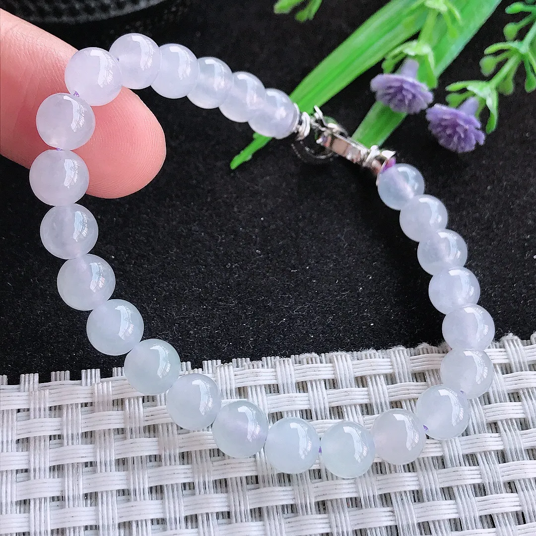 自然光7.2/24颗老坑冰胶水灵白冰手链翡翠珠链手串百搭