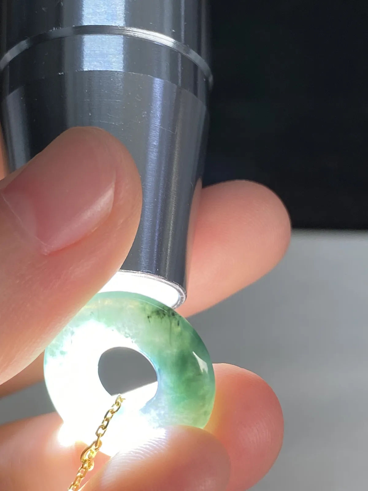 翡翠耳坠，印记：G18K