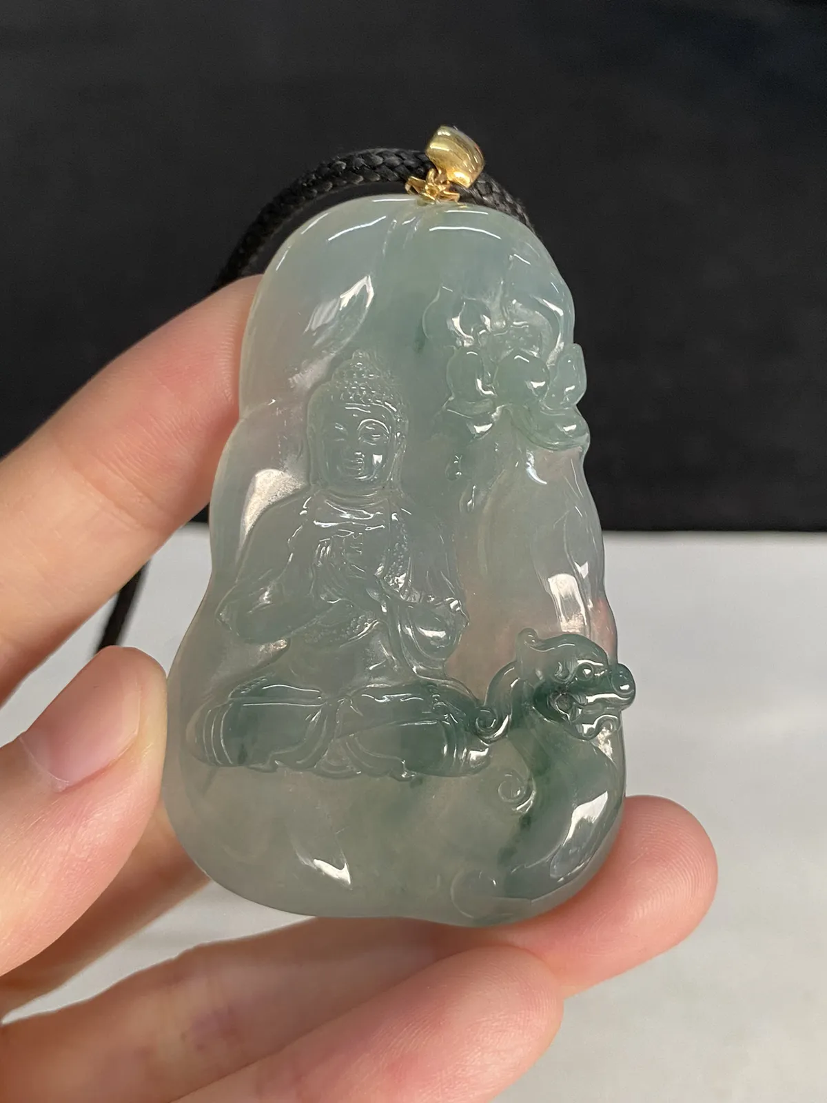 翡翠冰糯种飘绿吊坠，印记：G18K
