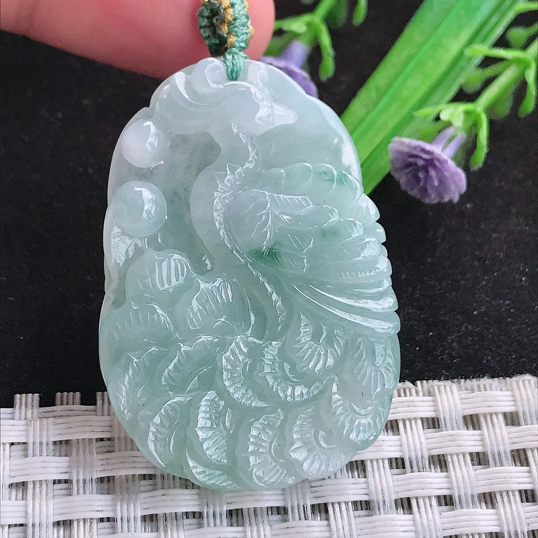 自然光42/29.8/6.3老坑秀气冰润飘花凤凰牌挂件翡翠玉吊坠百搭