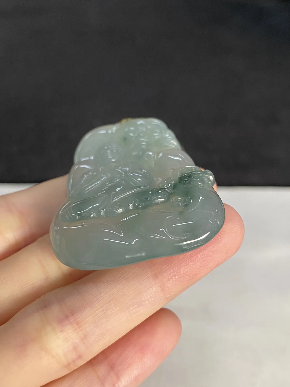 翡翠冰糯种飘绿吊坠，印记：G18K