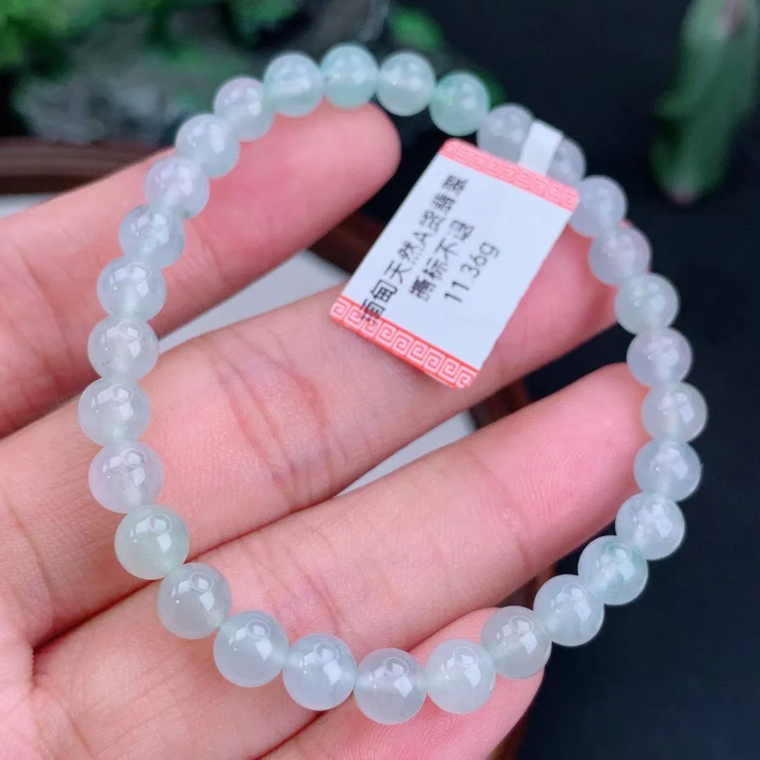 缅甸天然翡翠A货 老坑料起胶冰种 圆珠手串 手链  
尺寸6mm  y 11.36