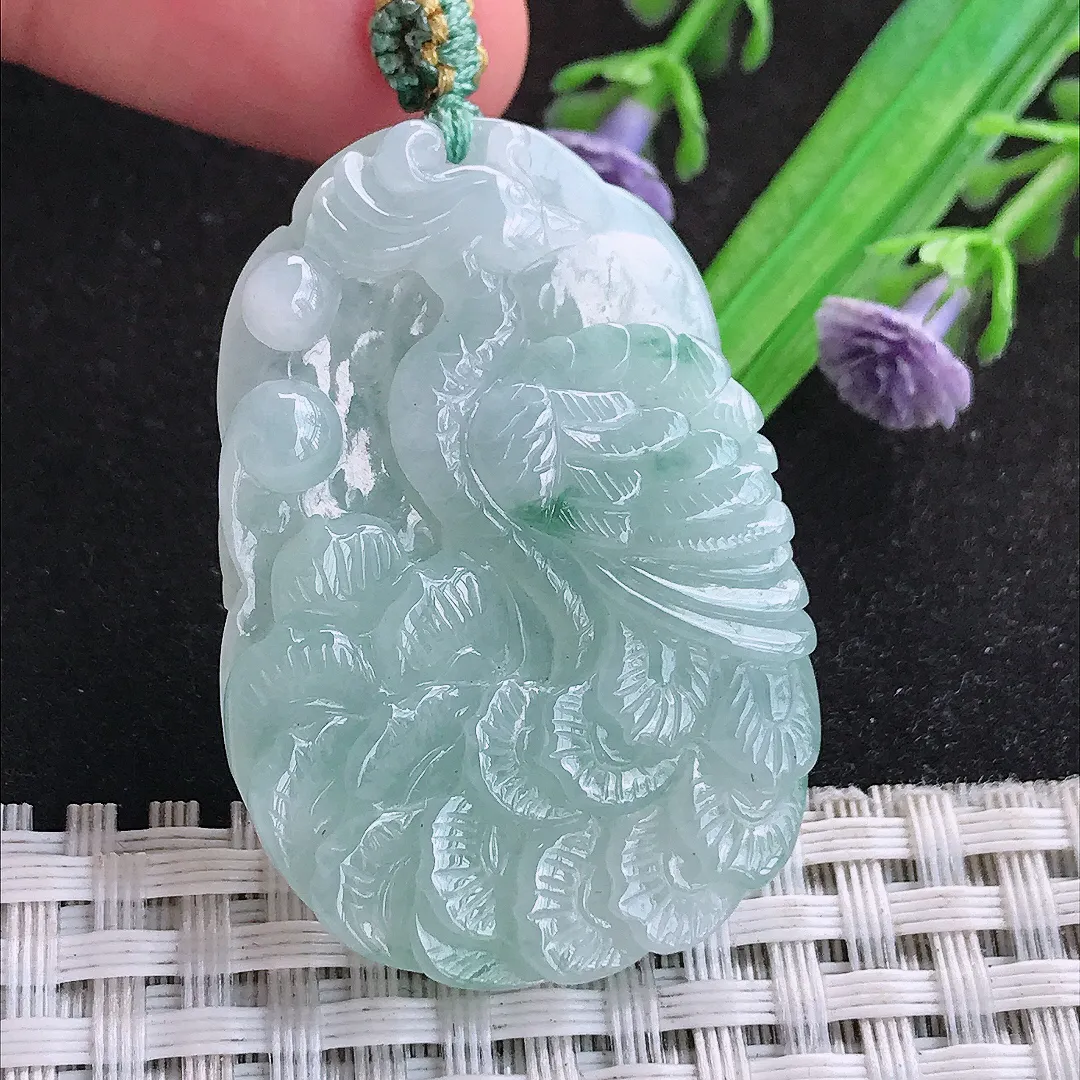 自然光42/29.8/6.3老坑秀气冰润飘花凤凰牌挂件翡翠玉吊坠百搭