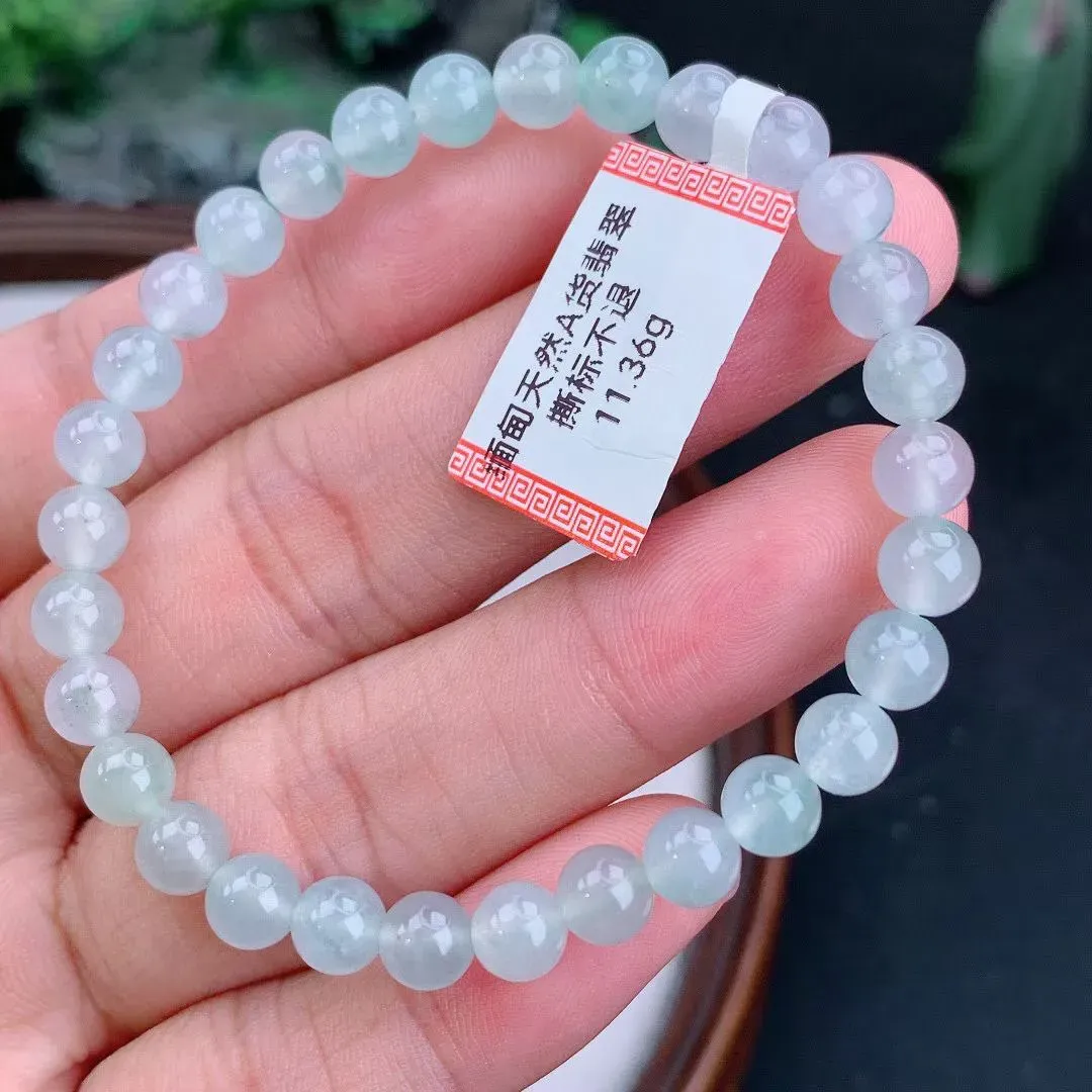 缅甸天然翡翠A货 老坑料起胶冰种 圆珠手串 手链  
尺寸6mm  y 11.36