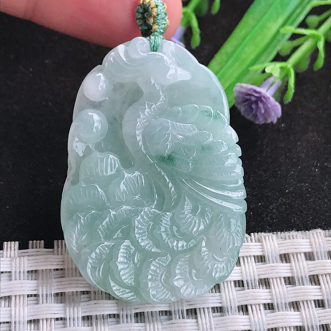 自然光42/29.8/6.3老坑秀气冰润飘花凤凰牌挂件翡翠玉吊坠百搭