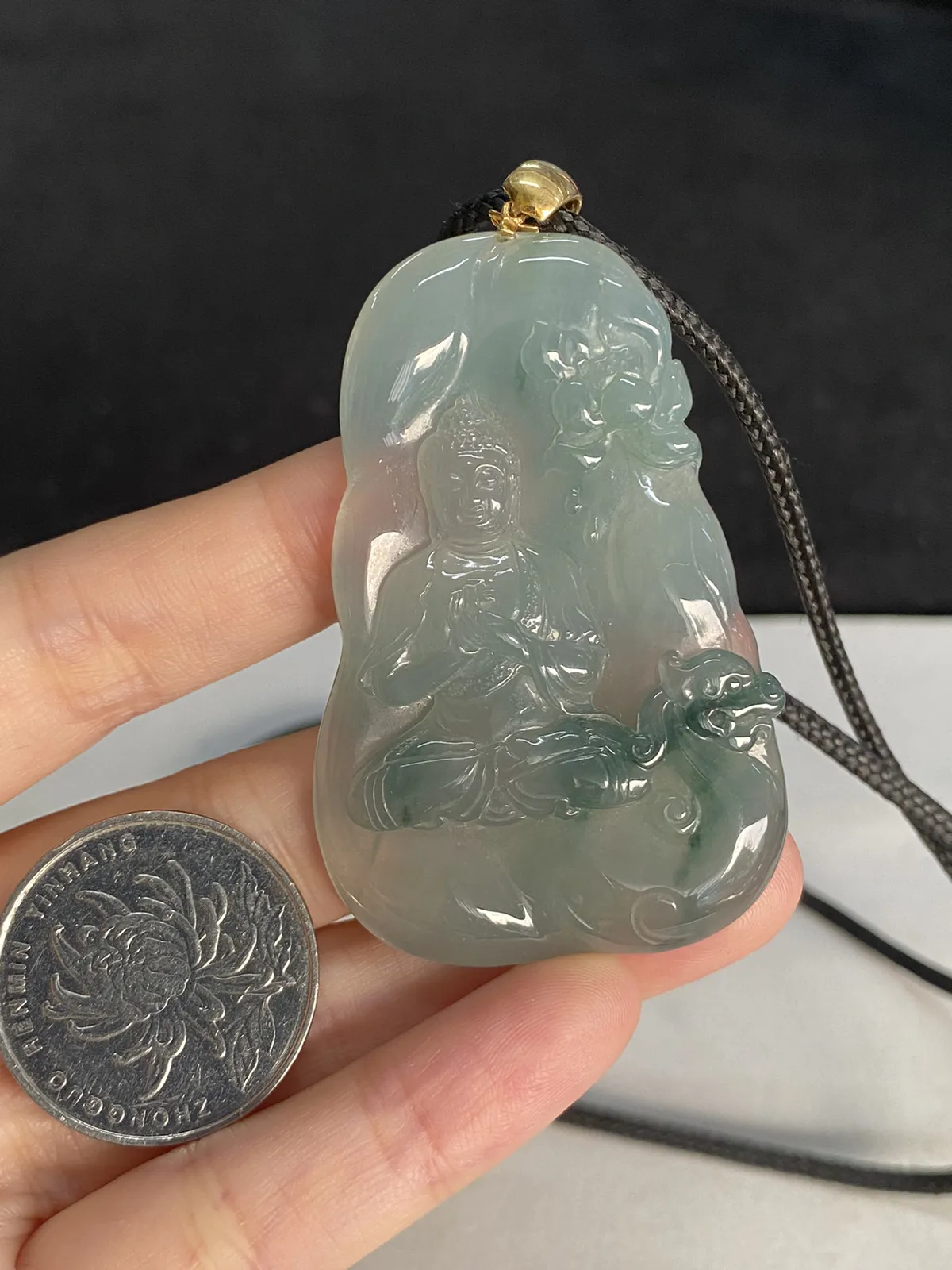 翡翠冰糯种飘绿吊坠，印记：G18K