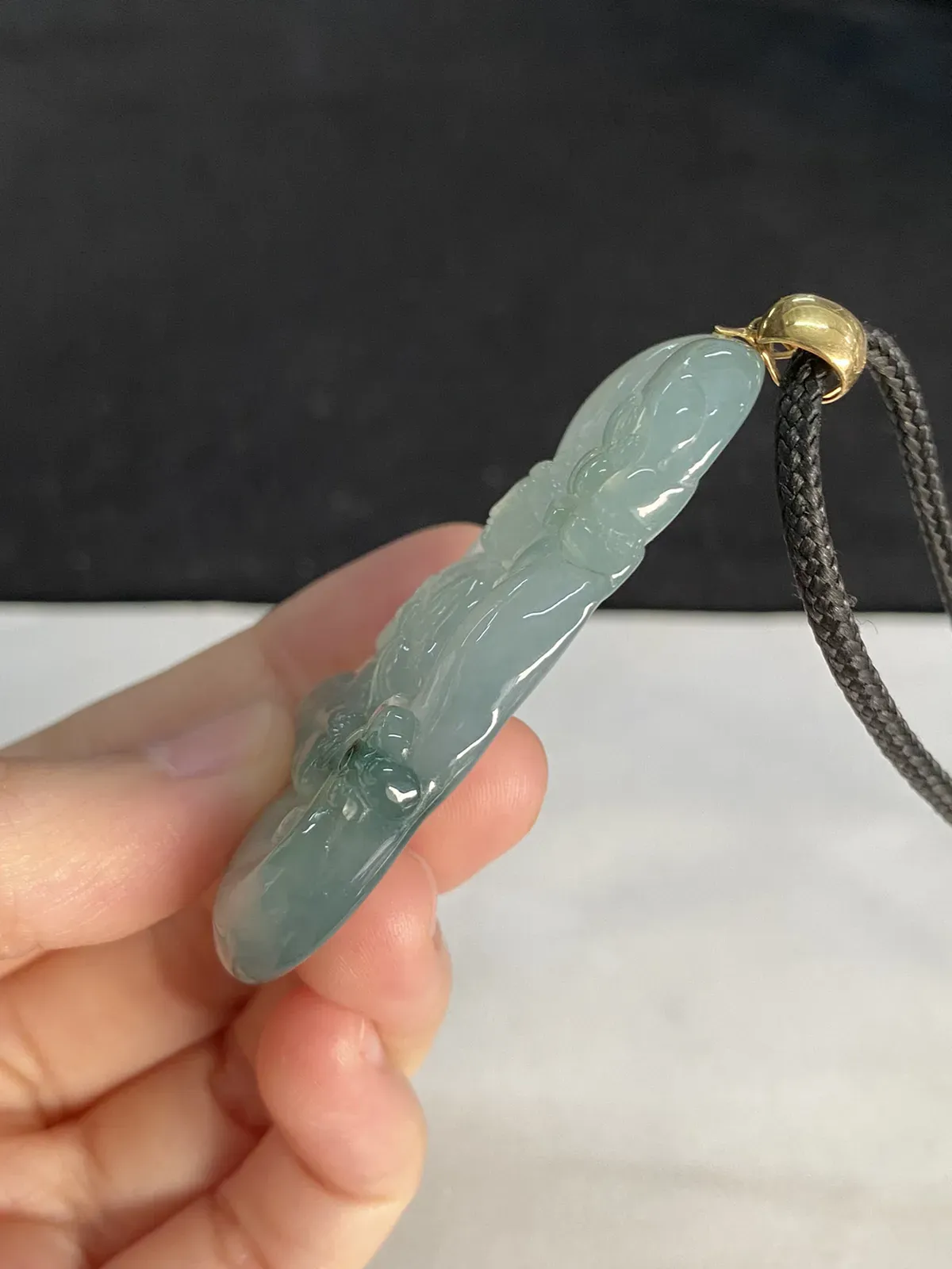 翡翠冰糯种飘绿吊坠，印记：G18K
