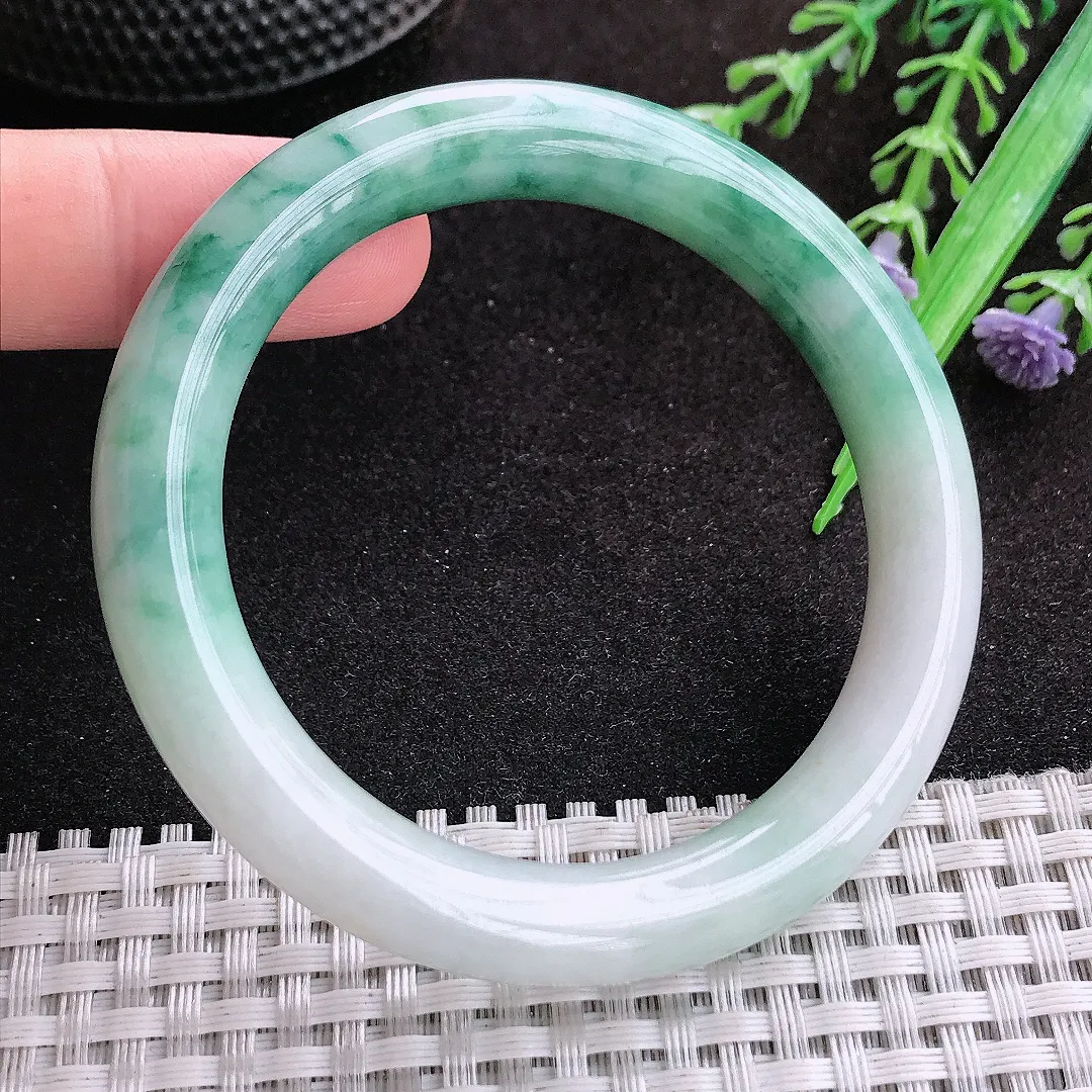 自然光53/9.7/9.3老坑温润飘花圆条手镯玉镯子美人镯手环