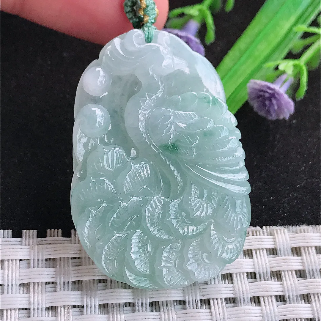自然光42/29.8/6.3老坑秀气冰润飘花凤凰牌挂件翡翠玉吊坠百搭