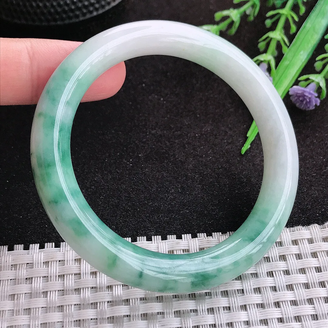 自然光53/9.7/9.3老坑温润飘花圆条手镯玉镯子美人镯手环