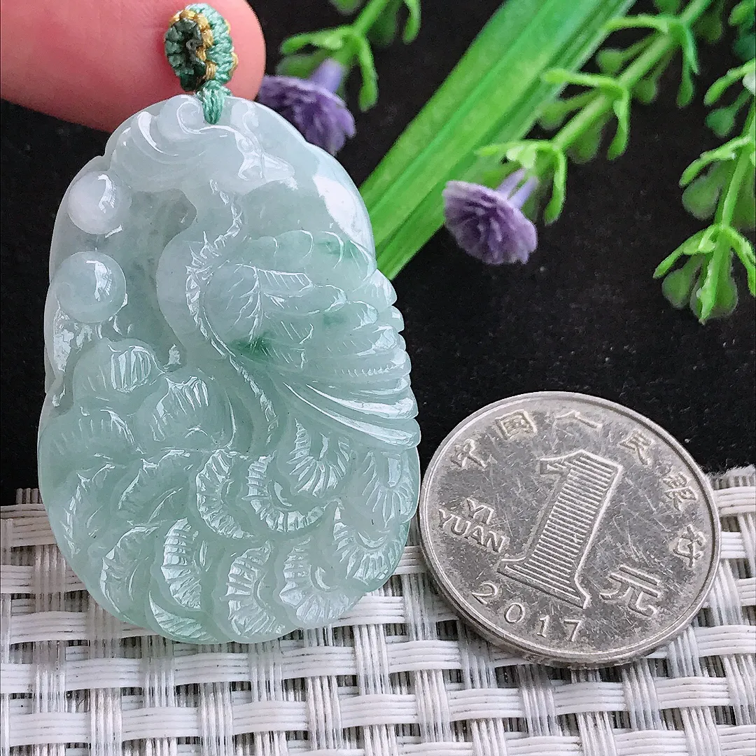 自然光42/29.8/6.3老坑秀气冰润飘花凤凰牌挂件翡翠玉吊坠百搭