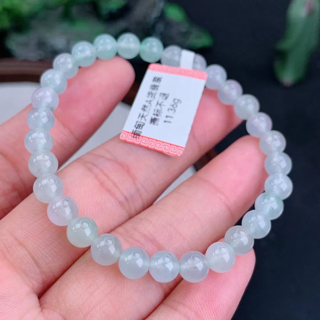 缅甸天然翡翠A货 老坑料起胶冰种 圆珠手串 手链  
尺寸6mm  y 11.36