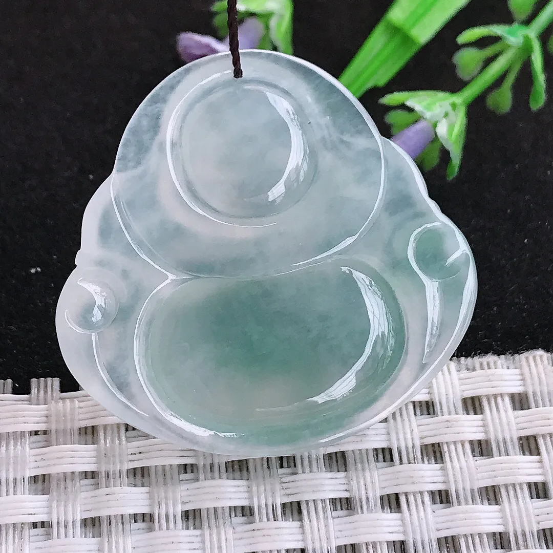 自然光33.7/35.2/7.7老坑冰种果冻胶冰飘花佛公挂件翡翠玉吊坠百搭