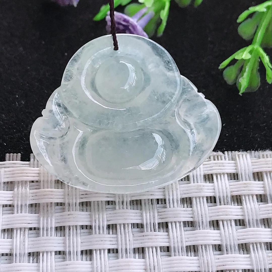 自然光26/30.9/6.7老坑冰种起胶佛公挂件翡翠玉吊坠百搭