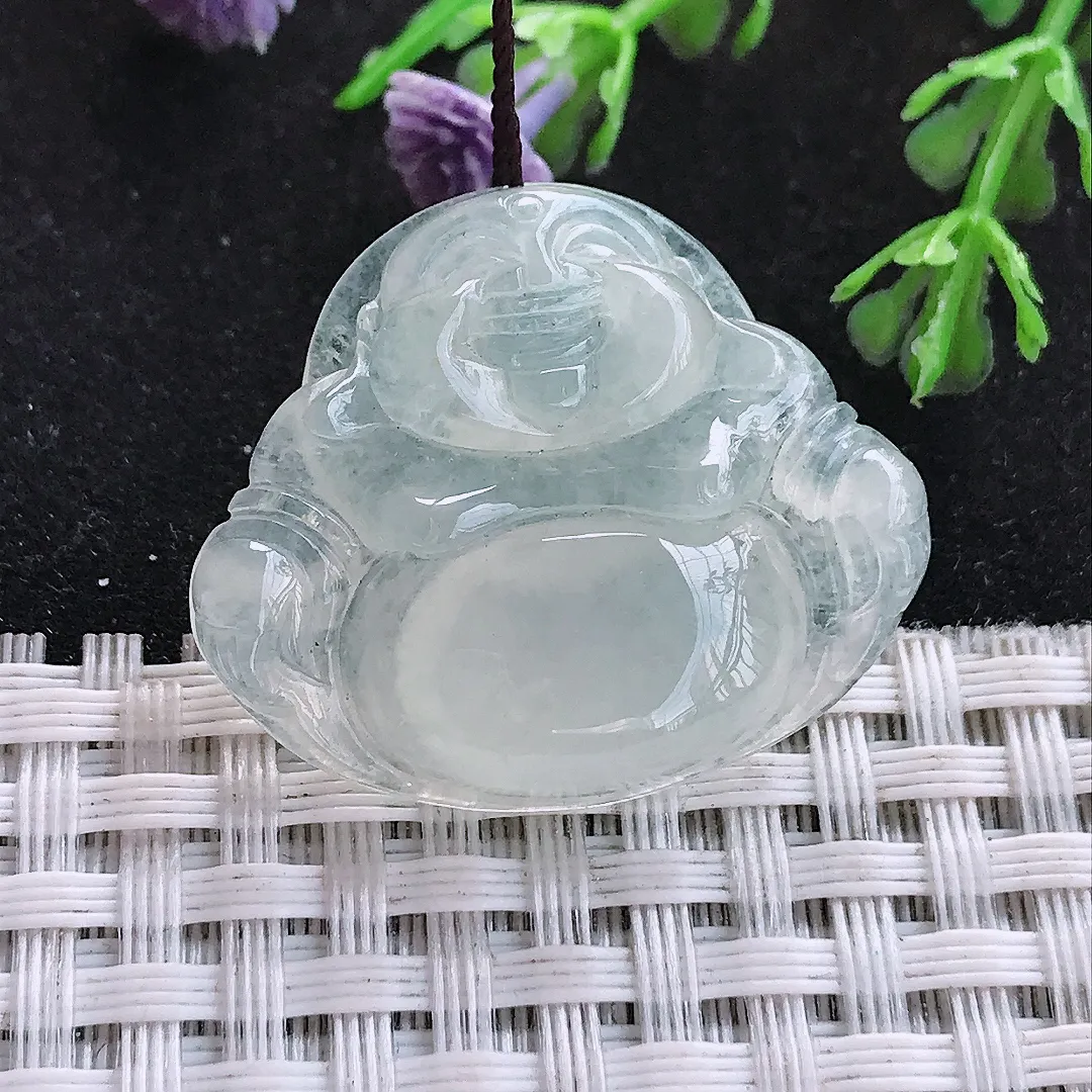 自然光26/30.9/6.7老坑冰种起胶佛公挂件翡翠玉吊坠百搭