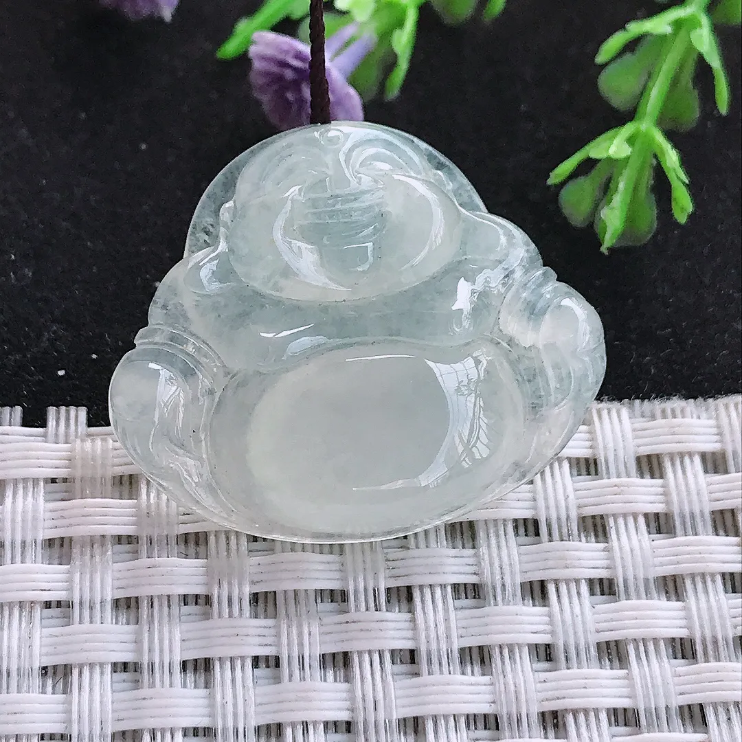 自然光26/30.9/6.7老坑冰种起胶佛公挂件翡翠玉吊坠百搭