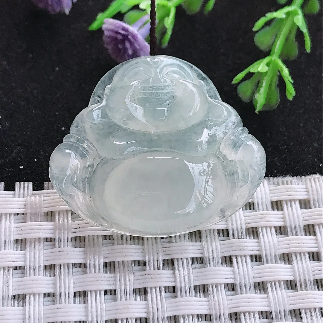 自然光26/30.9/6.7老坑冰种起胶佛公挂件翡翠玉吊坠百搭