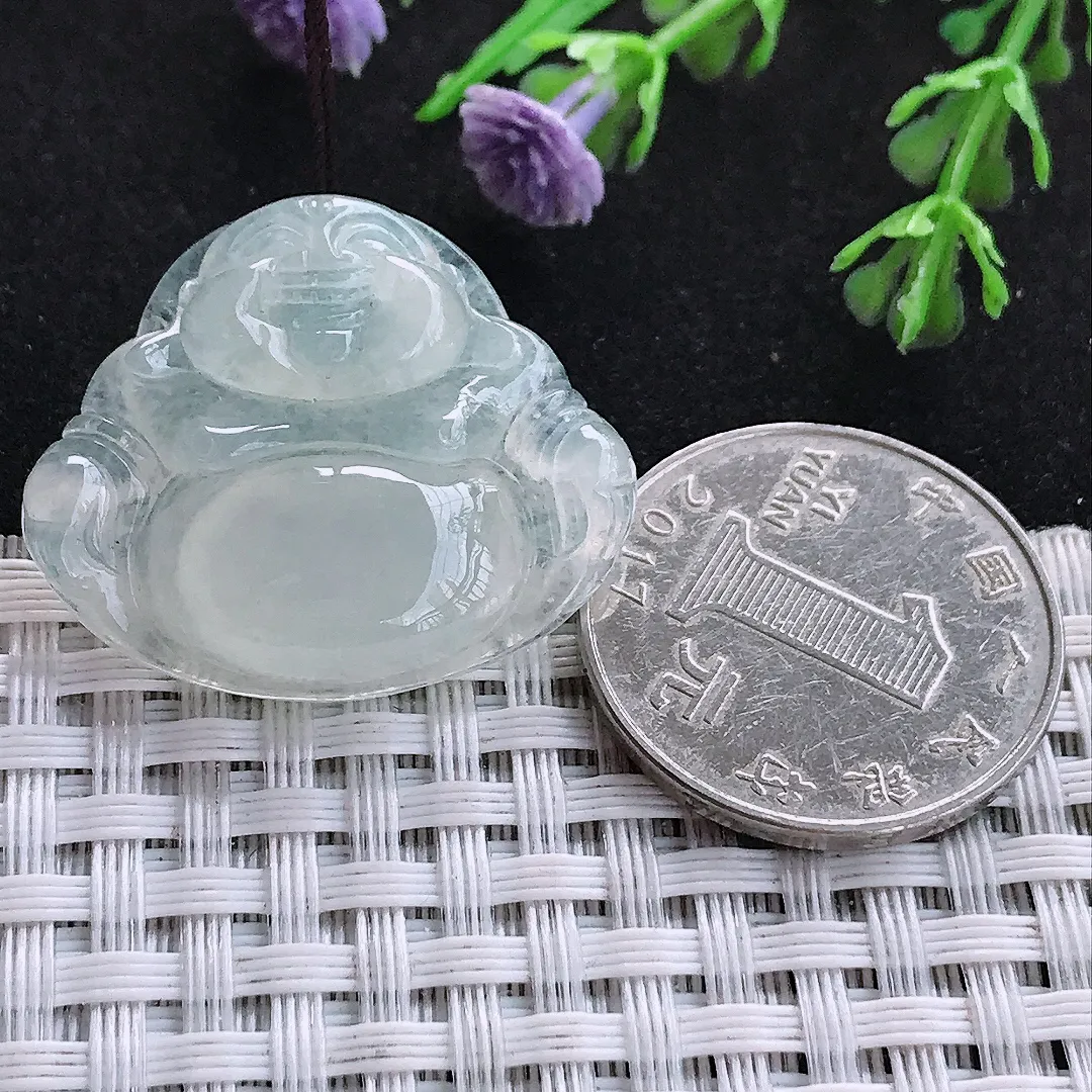 自然光26/30.9/6.7老坑冰种起胶佛公挂件翡翠玉吊坠百搭
