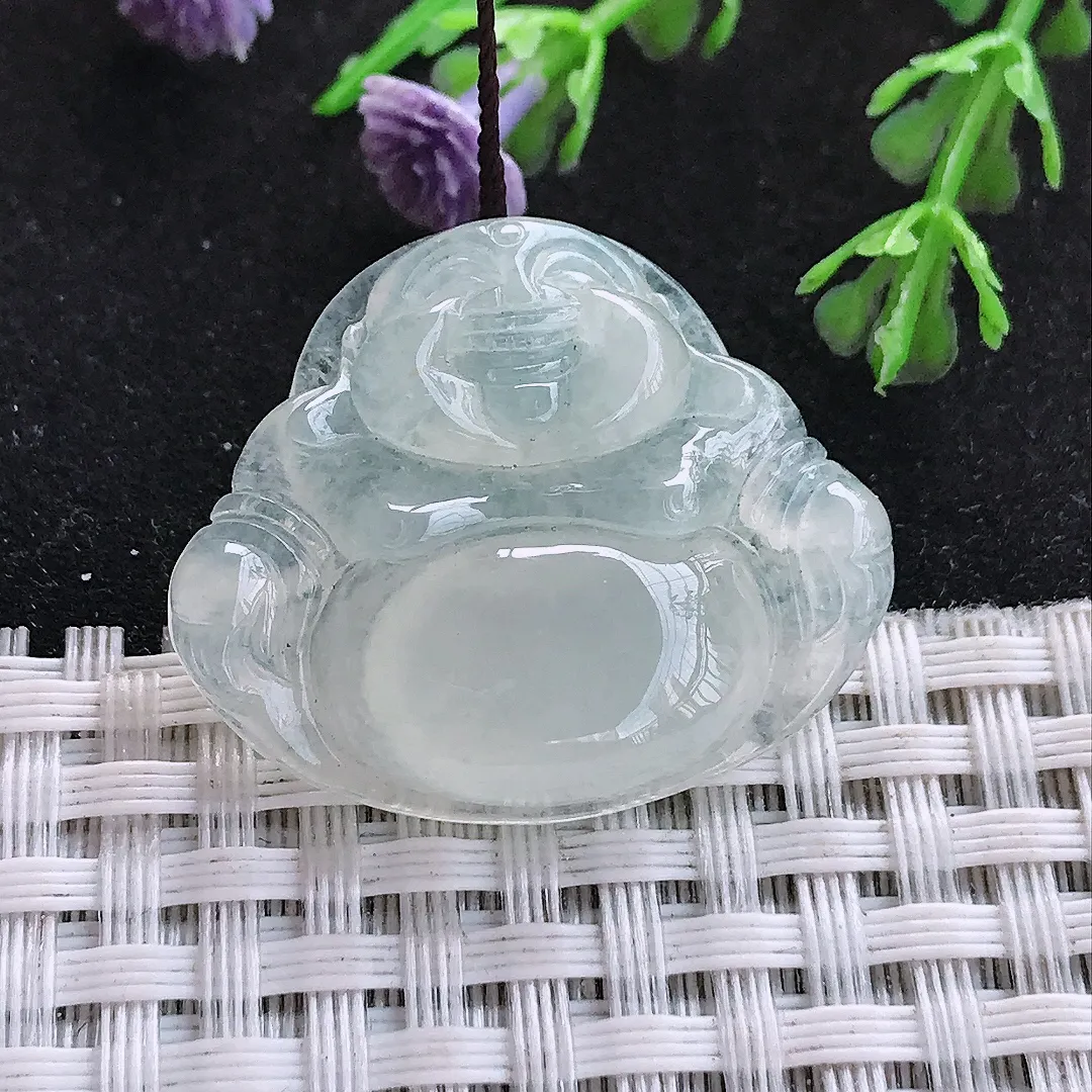 自然光26/30.9/6.7老坑冰种起胶佛公挂件翡翠玉吊坠百搭