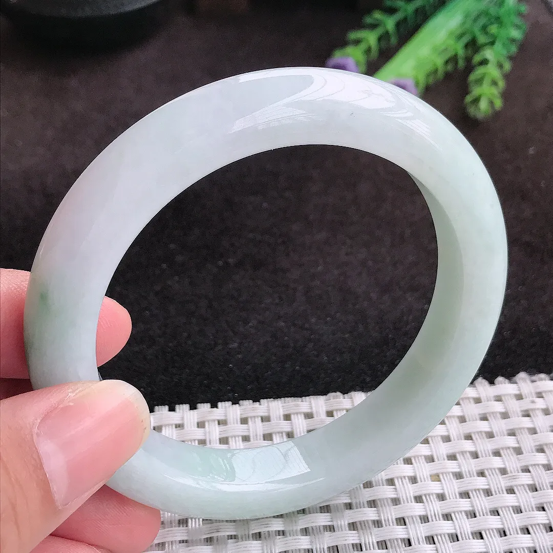 自然光59/11.8/9.6老坑精美温润飘花手镯宽边玉镯子美人镯手环