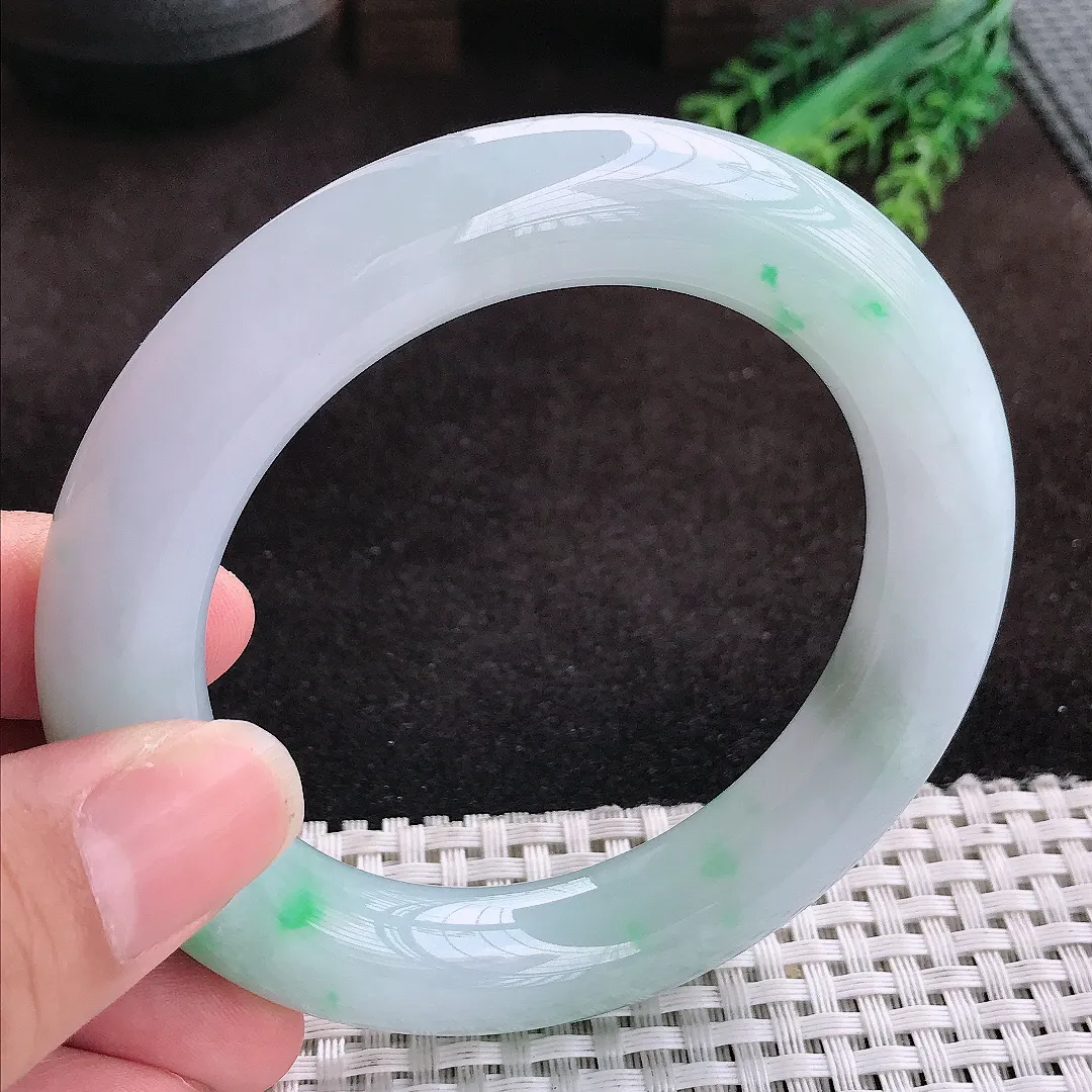自然光57.8/12.8/12.7老坑冰润水灵飘阳绿胖圆条手镯玉镯子美人镯手环