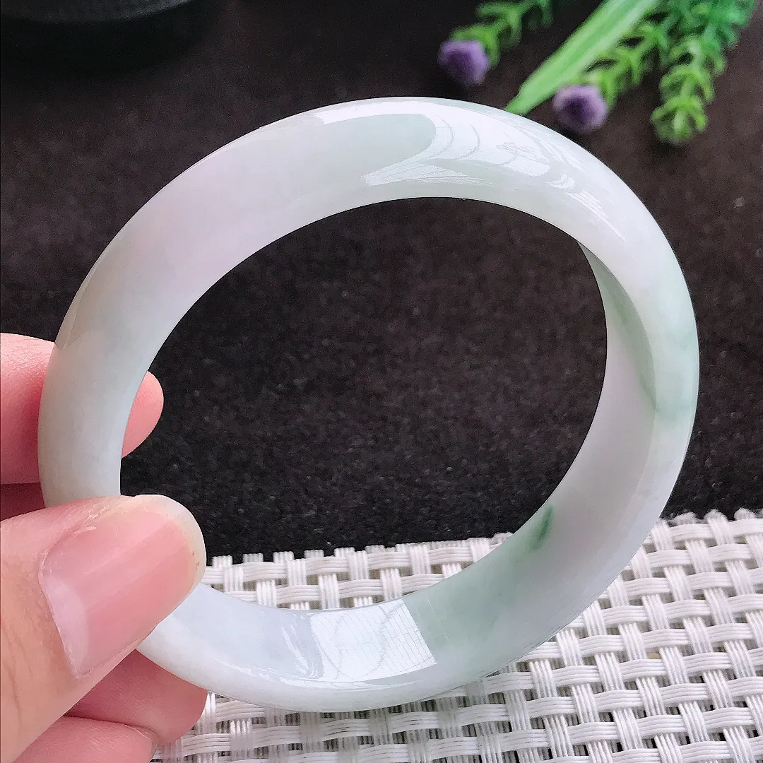 自然光59/14.8/7.5老坑温润飘花手镯宽边玉镯子美人镯手环