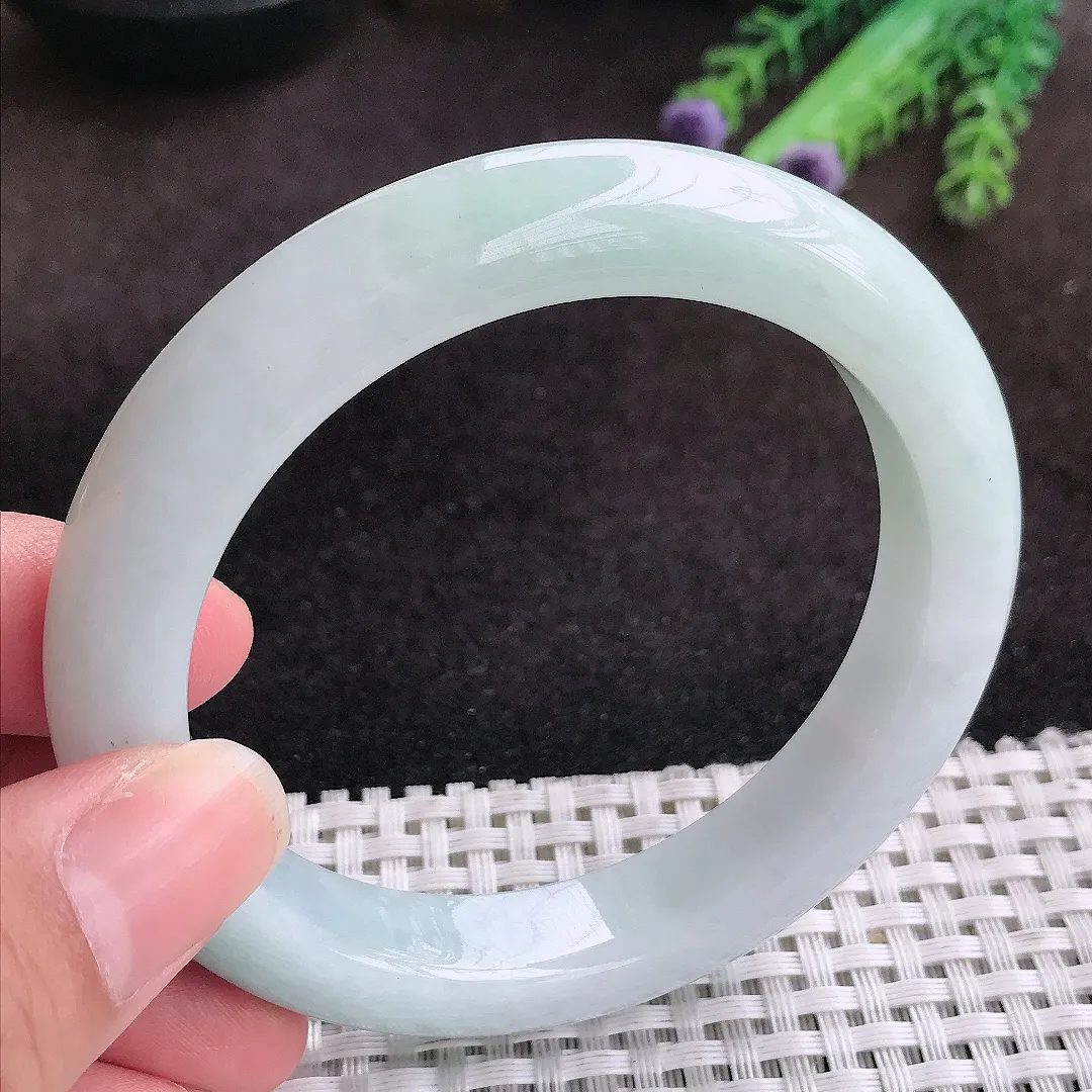 自然光59/11.8/9.6老坑精美温润飘花手镯宽边玉镯子美人镯手环