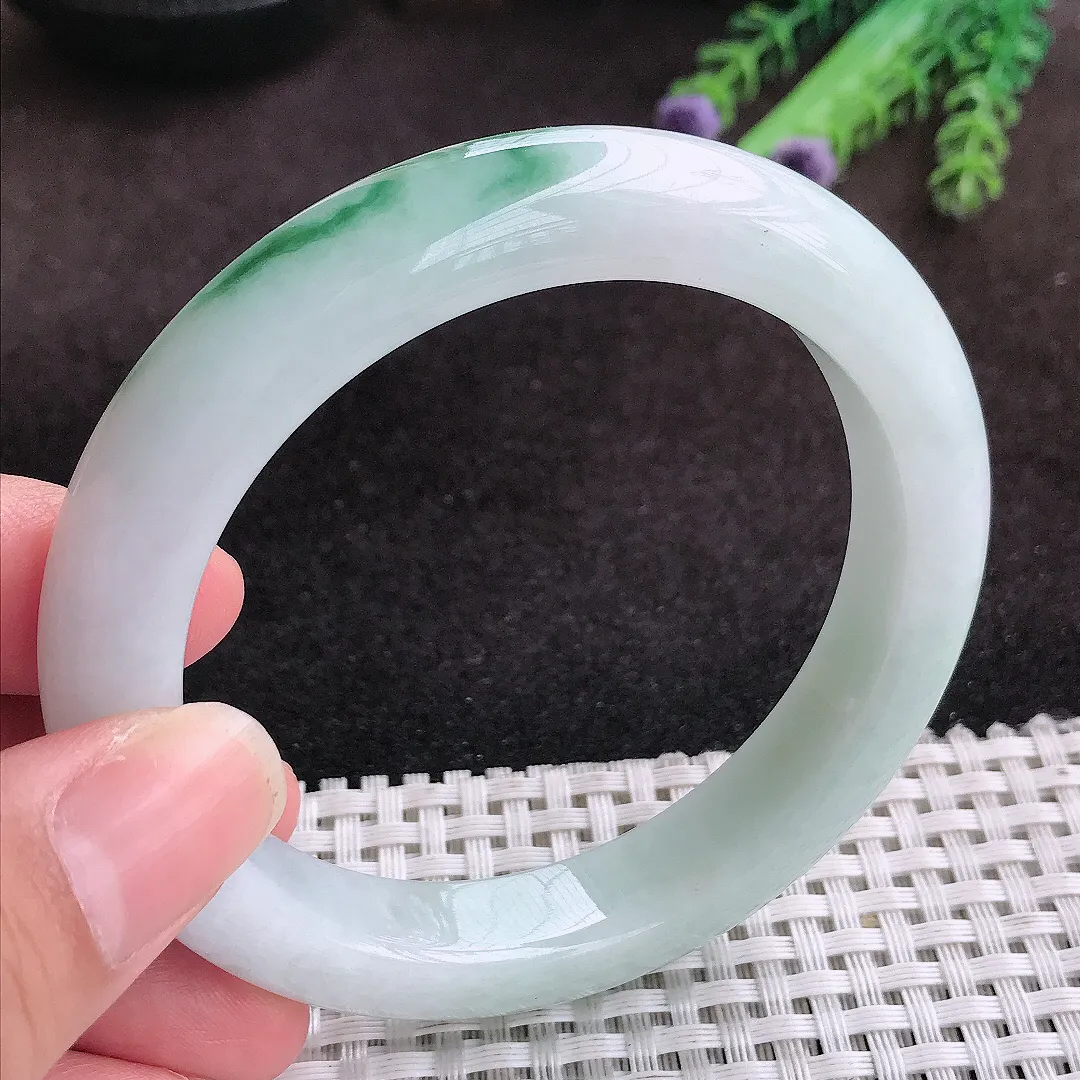 自然光59/11.8/9.6老坑精美温润飘花手镯宽边玉镯子美人镯手环