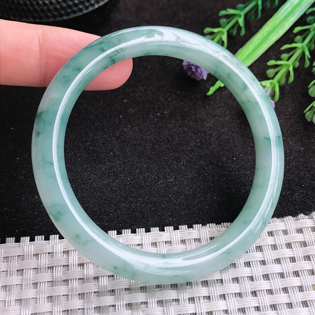 自然光54.5/7.4/7.9老坑精美飘花圆条手镯玉镯子美人镯手环