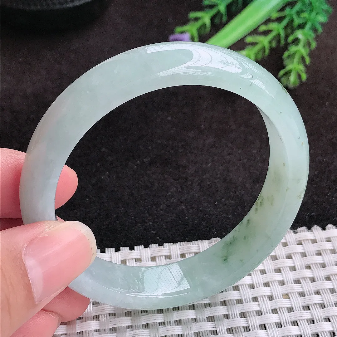 自然光55/13/7.3老坑冰润起胶飘花手镯宽边玉镯子美人镯手环