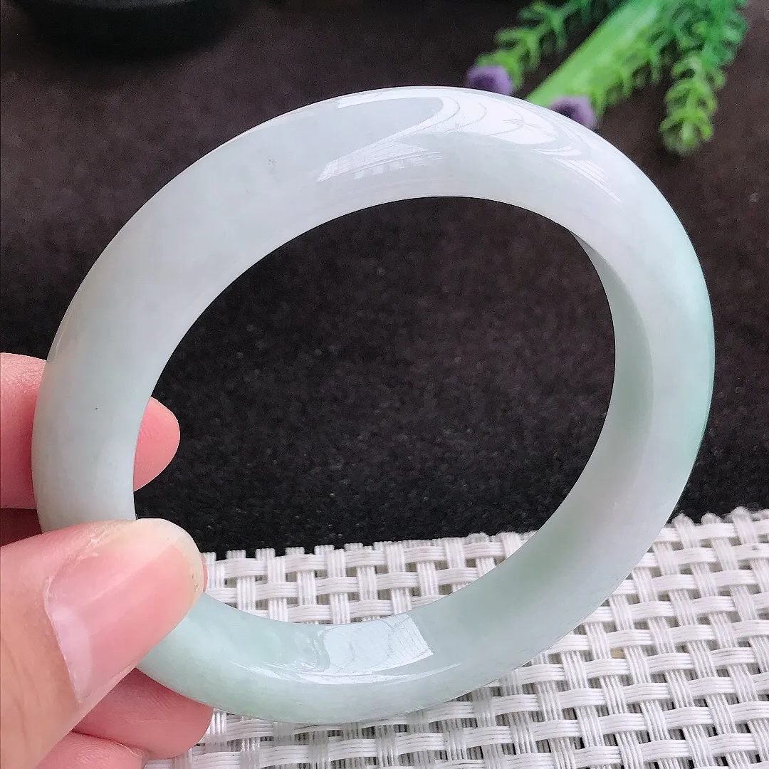 自然光59/11.8/9.6老坑精美温润飘花手镯宽边玉镯子美人镯手环