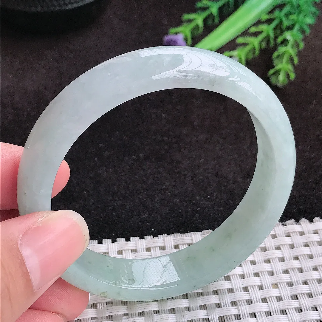 自然光55/13/7.3老坑冰润起胶飘花手镯宽边玉镯子美人镯手环