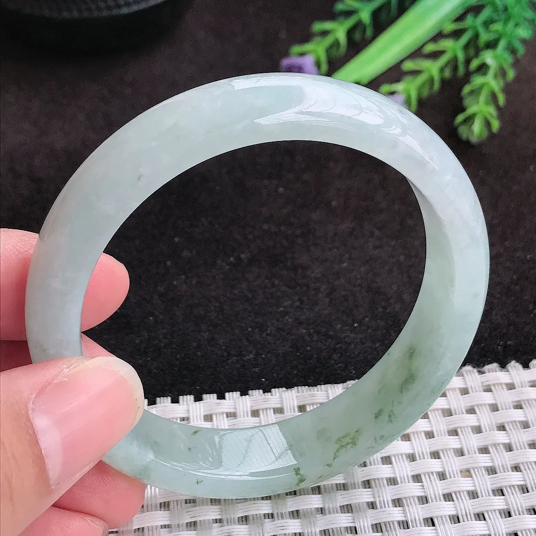 自然光55/13/7.3老坑冰润起胶飘花手镯宽边玉镯子美人镯手环