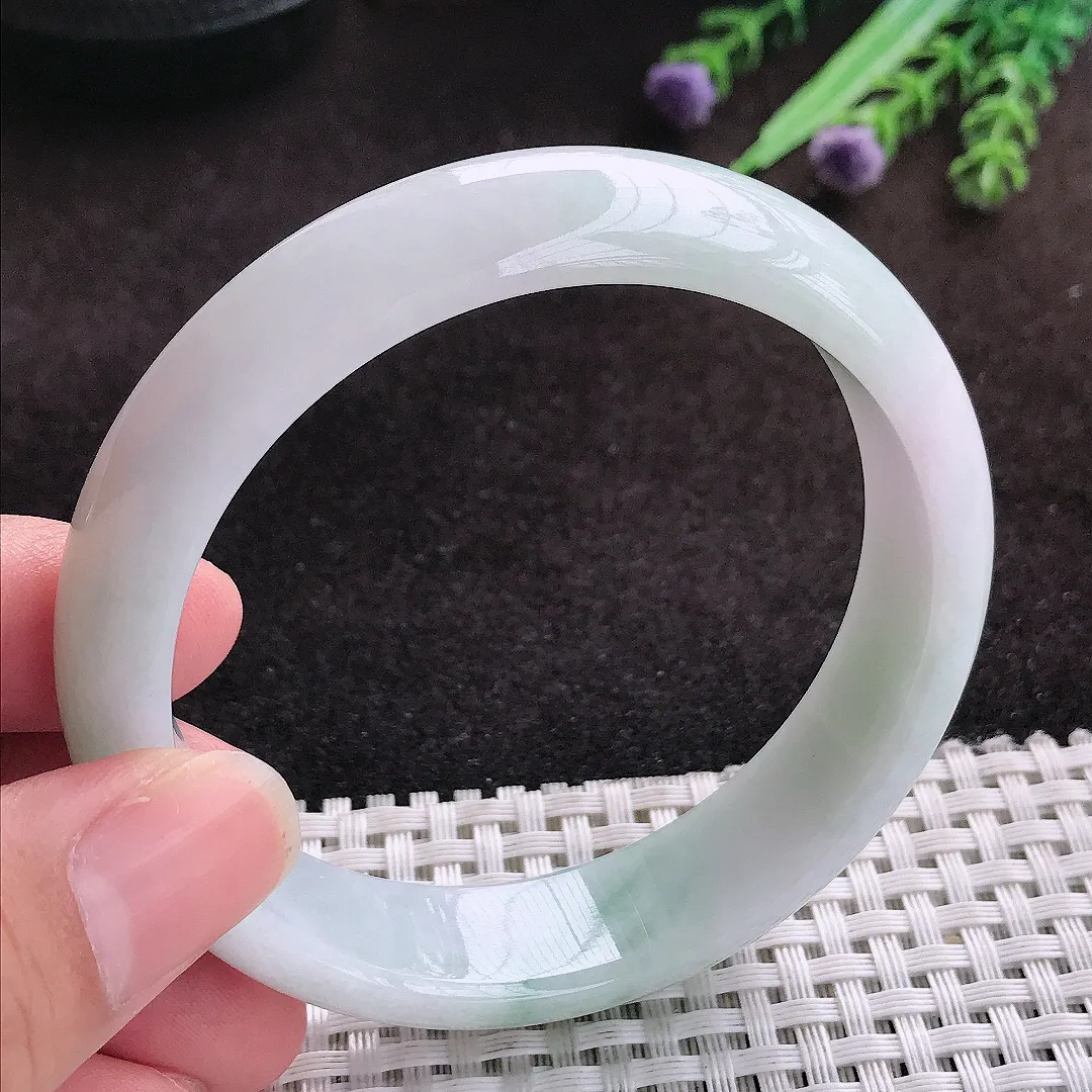 自然光59/14.8/7.5老坑温润飘花手镯宽边玉镯子美人镯手环