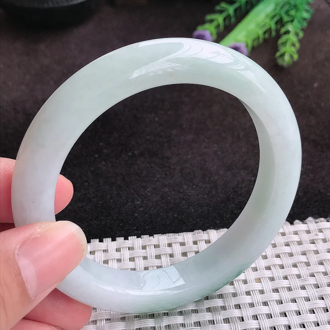 自然光59/11.8/9.6老坑精美温润飘花手镯宽边玉镯子美人镯手环