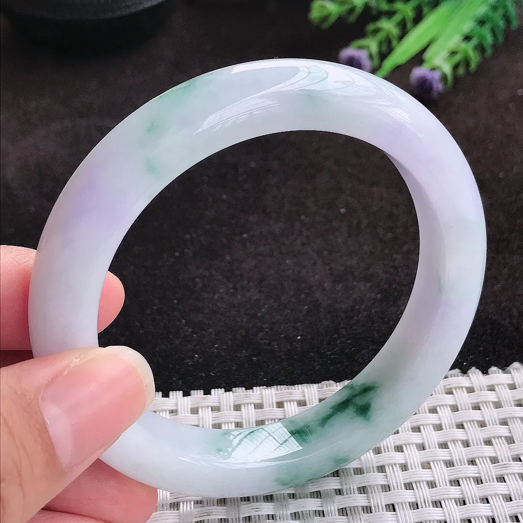 自然光57.8/12/9.5老坑精美冰润飘花手镯玉镯子美人镯手环