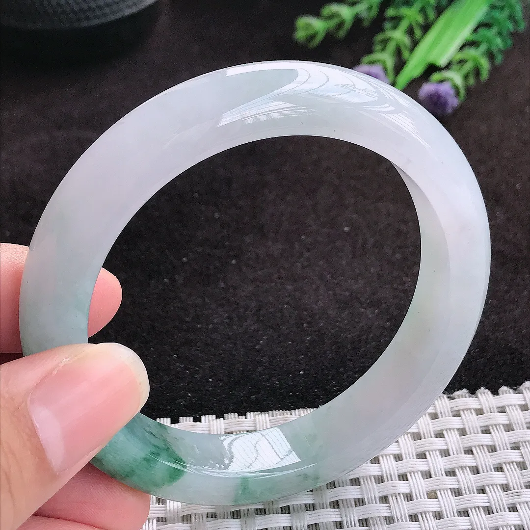 自然光56.5/12.2/9老坑冰胶水灵飘花手镯玉镯子美人镯手环