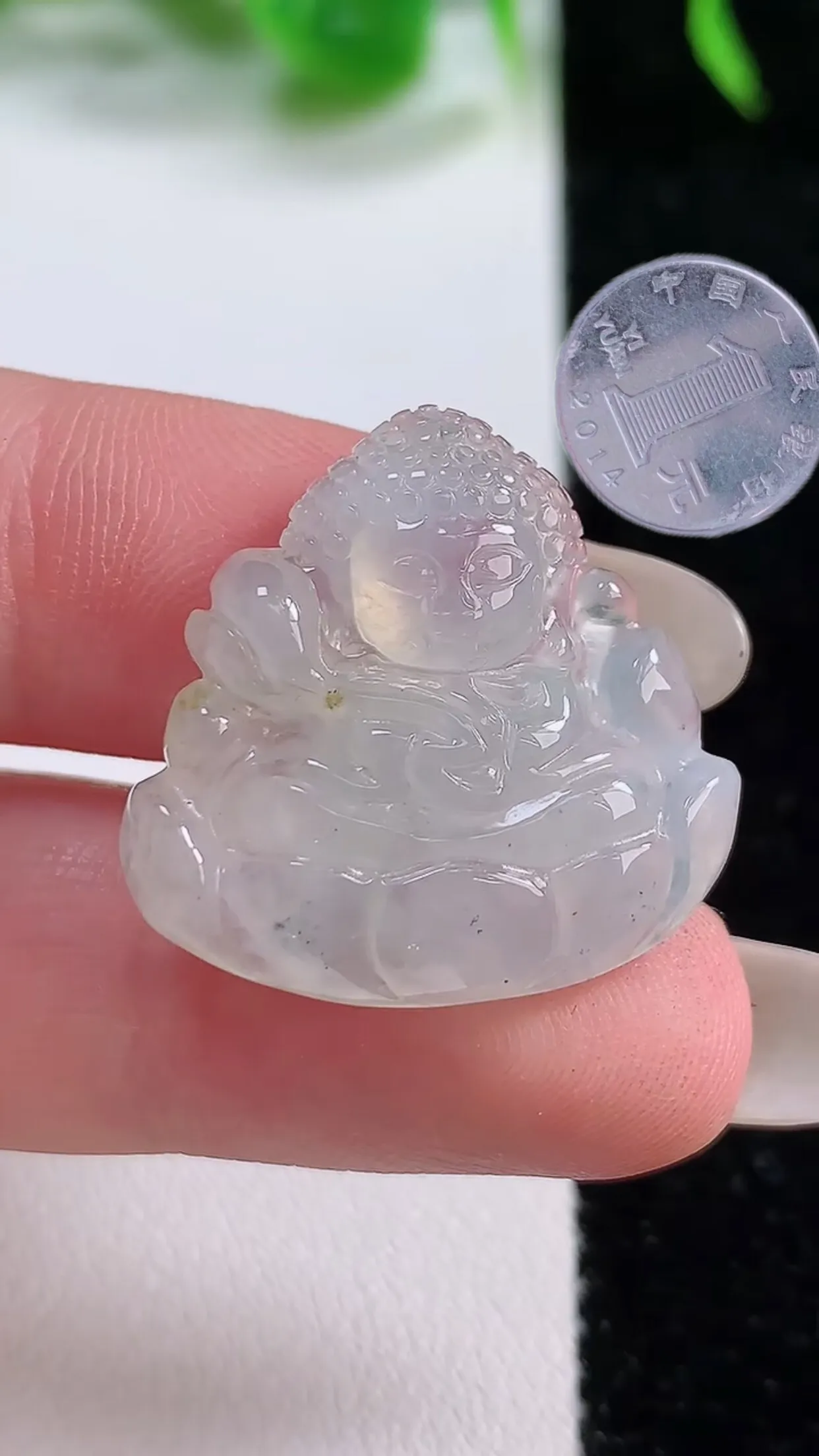缅甸天然翡翠a货 老坑料起胶冰种 白冰宝宝佛吊坠，尺寸23.6-24.4-5.8mm  y 5.23