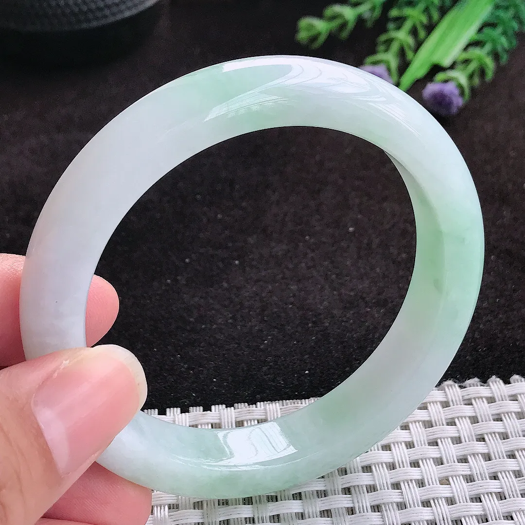 自然光56.5/11.8/8.6老坑冰润水灵飘花手镯玉镯子美人镯手环