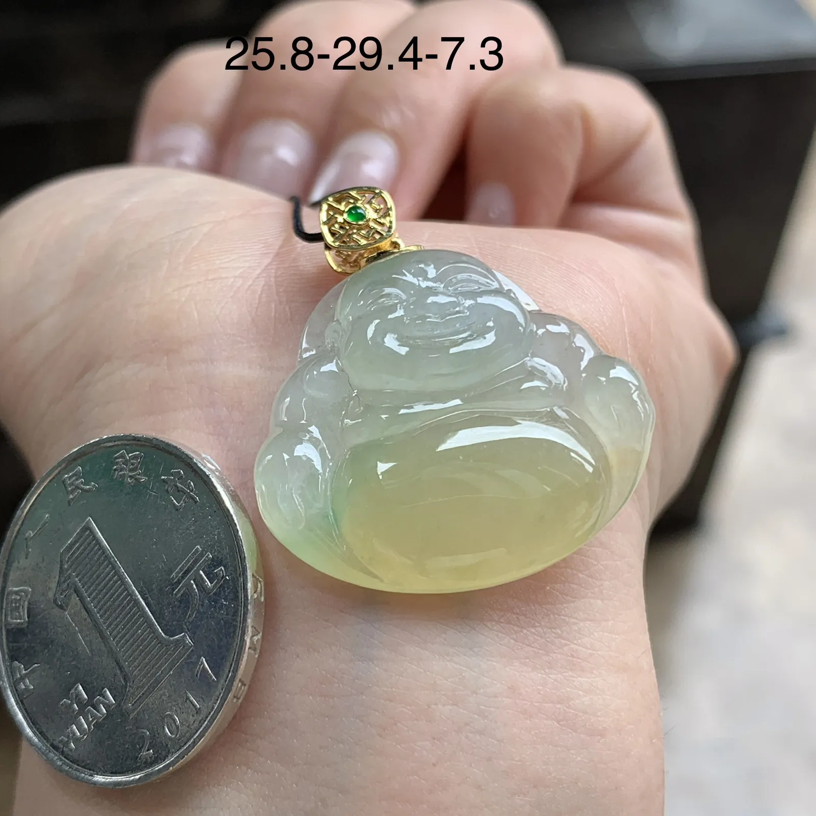 金扣冰种黄加绿佛公^_^种水足 鲜艳冰透